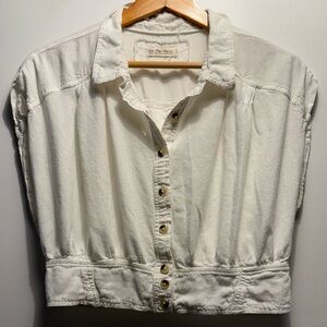 We The Free Cream/White Button-Down Women's Shirt (Large)